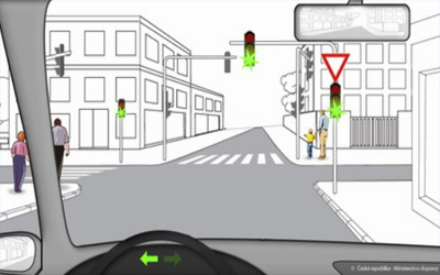 ukázka eTestu a konkrétní křižovatky pro ilustraci, jak autoškola může být zajímavá