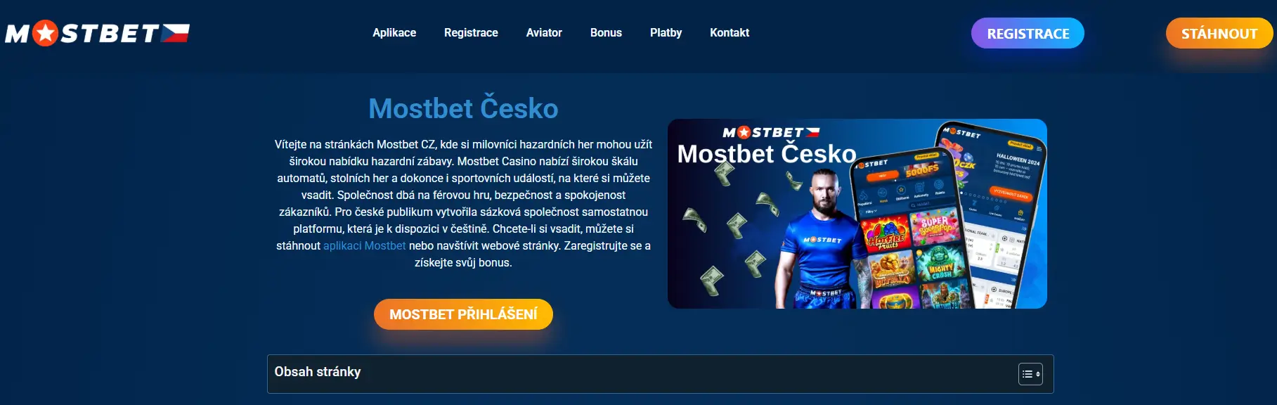 Hlavní menu Mostbet Casino